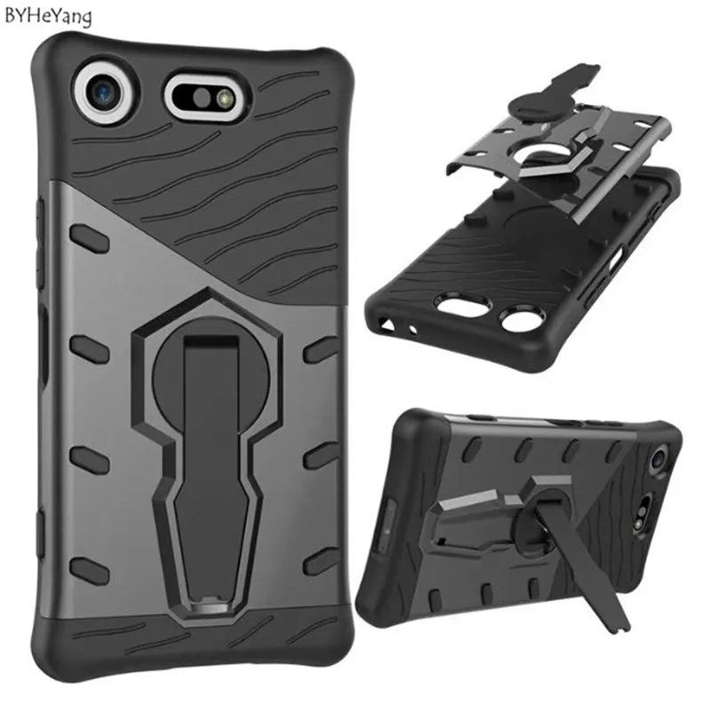 

BYHeYang For Fundas Sony Xperia XZ1 Compact Armor Case Shockproof Rubber Silicone Hard Cases For Sony XZ1 Compact 4.6" Stand