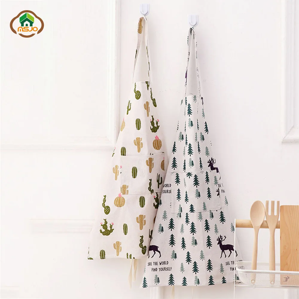 MSJO Cleaning Apron With Pocket Kitchen Linen Apron Patterns Cotton Women Men Funny Culinary Art Delantal Cute bib Apron Barista