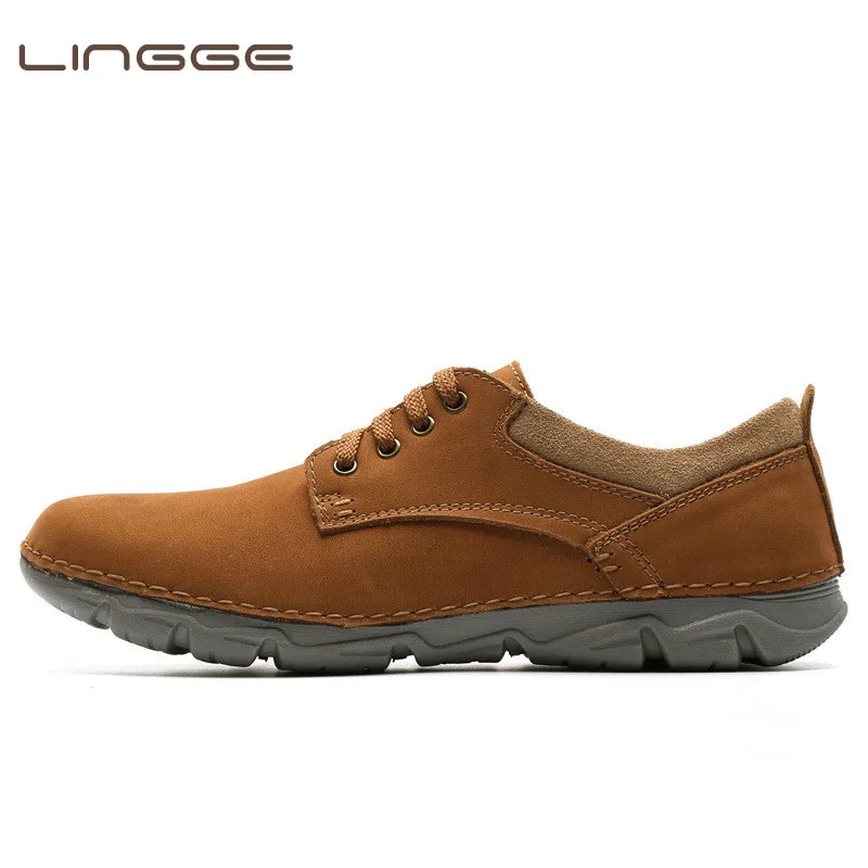 

LINGGE Genuine Leather Casual Shoes Men full Handmade Vintage Shoes Lace up Natural Rubber Bottom Zapato de cuero hombre