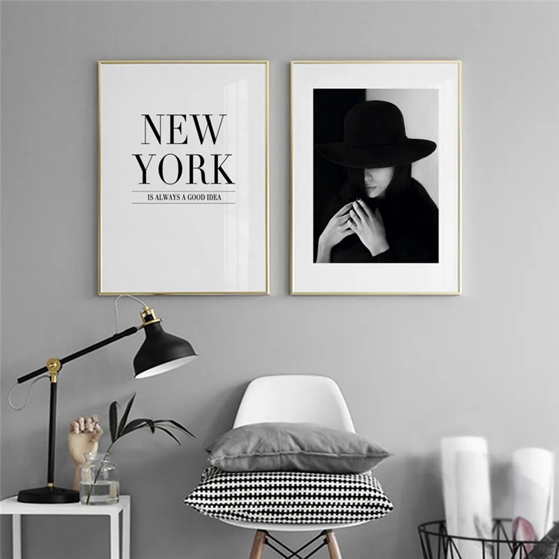 

New York Black And White Girl Canvas Paintings Female Modern Wall Art Pictures For Living Room Quotes Home Decor Prints Unframed