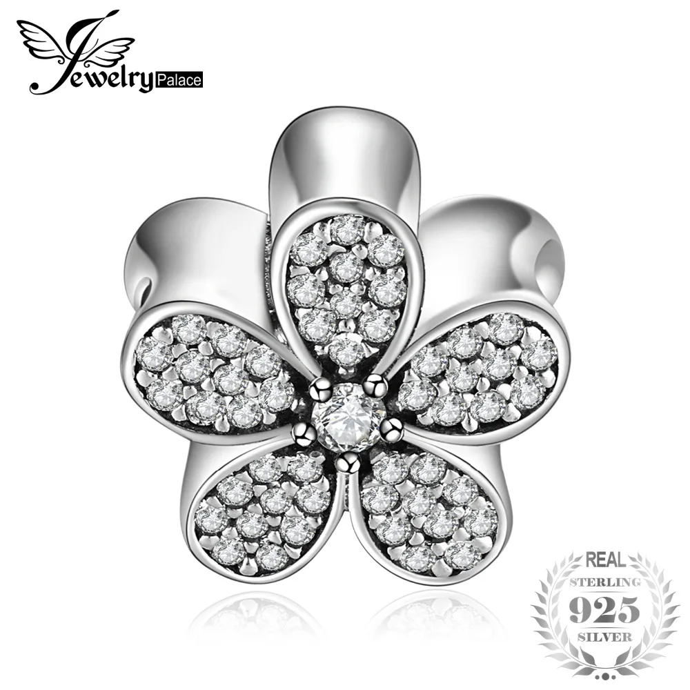 Jewelrypalace стерлингового серебра 925 мерцающий цветок кубического циркония Мурано Стекло розового золота бисер Подвески Fit Браслеты - изображение