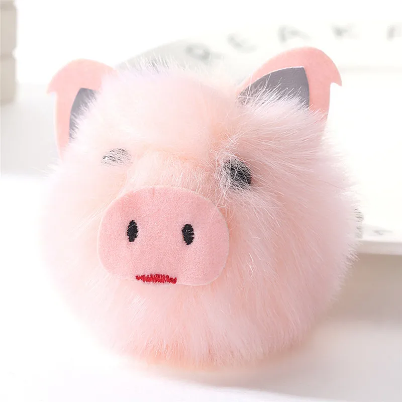 Cute Pink Pig Keychain Pom Pom Keychains Fake Fur Ball Key Chain Fluffy Bag Charms Keyring Accessories
