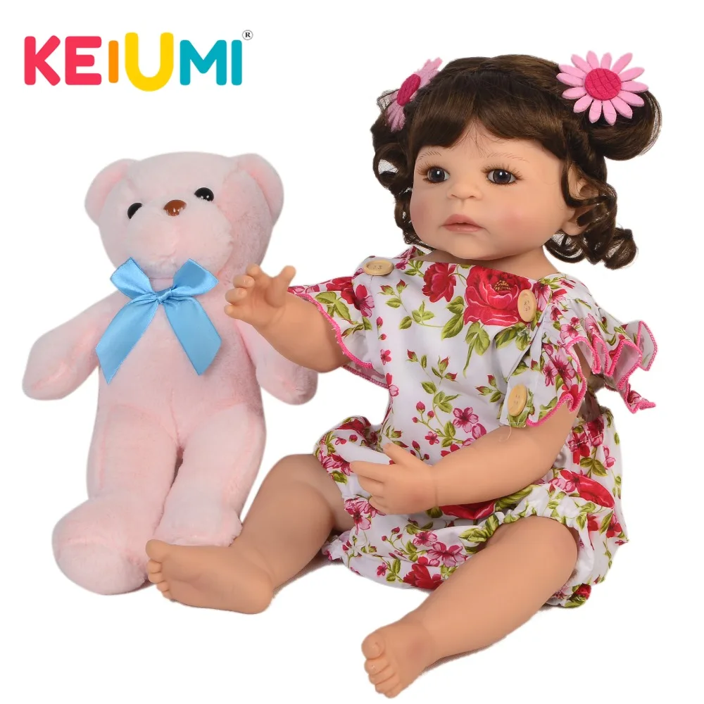

Limit Collectible 22'' Girl Reborn Baby Dolls Full Silicone Vinyl Lifelike Princess Doll Reborn With Bear Partner For Kids Toys