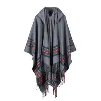 New fashion women winter shawl and wraps thick warm blanket scarf oversize hooded black ponchos and capes striped tassel echarpe
