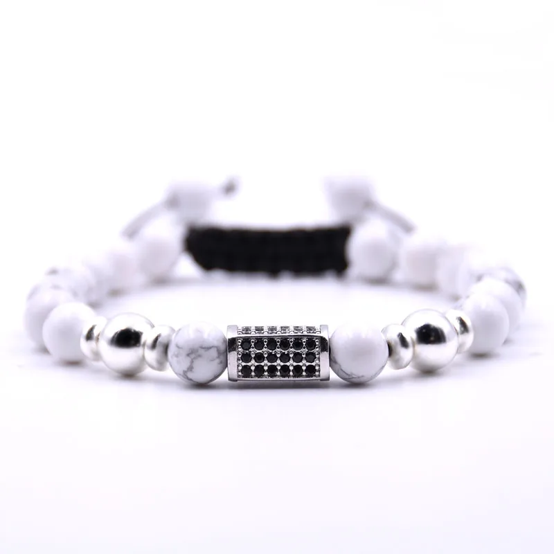 

Kang hua 2019 personality 5 color 8mm stone manual Weaving Bracelet Pave CZ Silver cuboid Bracelets for Men&Women Jewelry gifts