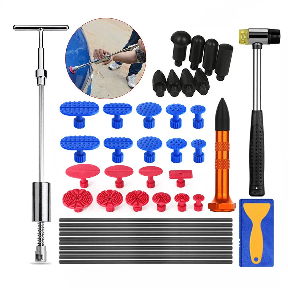 

PDR Tools Car Body Dent Repair Tools Paintless Removal Kit Slide Hammer with Glue Puller Tabs Hand Set Hail Dent Removal Tools