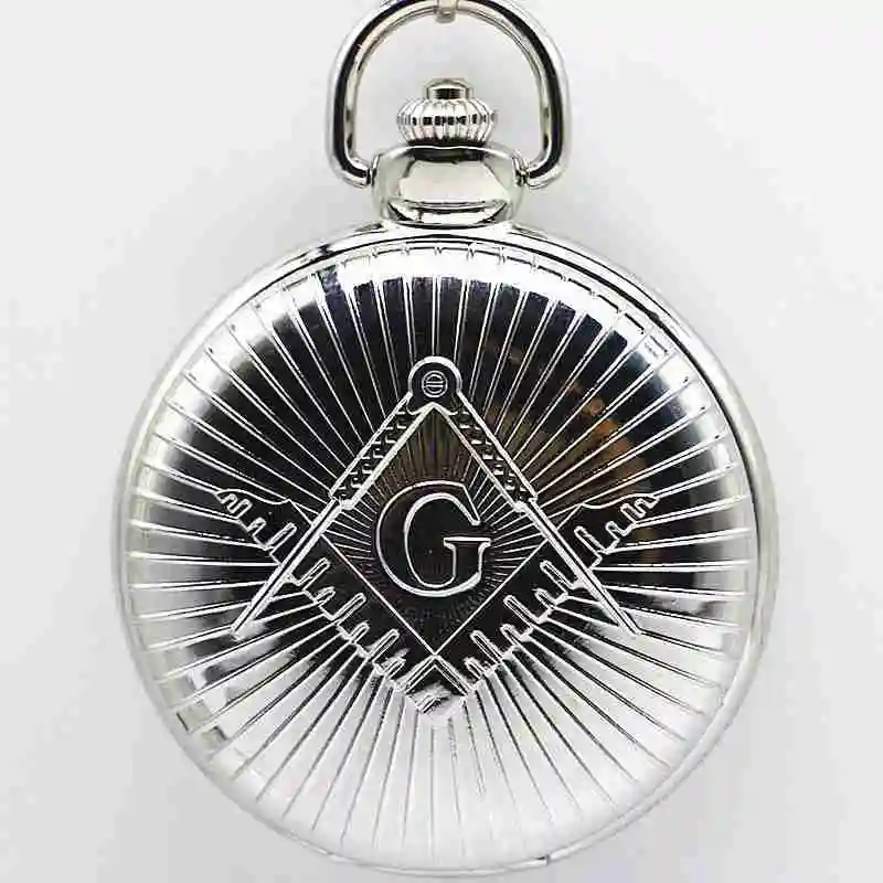 

New 5.5cm Masonic Freemasonry Pocket Watch Necklace Vintage Bronze Men Fob Watch with 37cm Chain WP4019