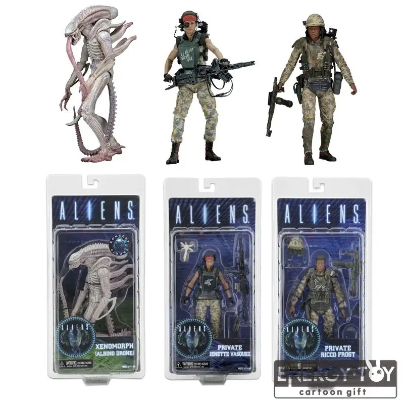 

3kind Aliens Series 9 marine XENOMORPH (ALBINO DRONE) PRIVATE JENETTE VASQUEZ PRIVATE RICCO FROST 7" pvc model toy action figure