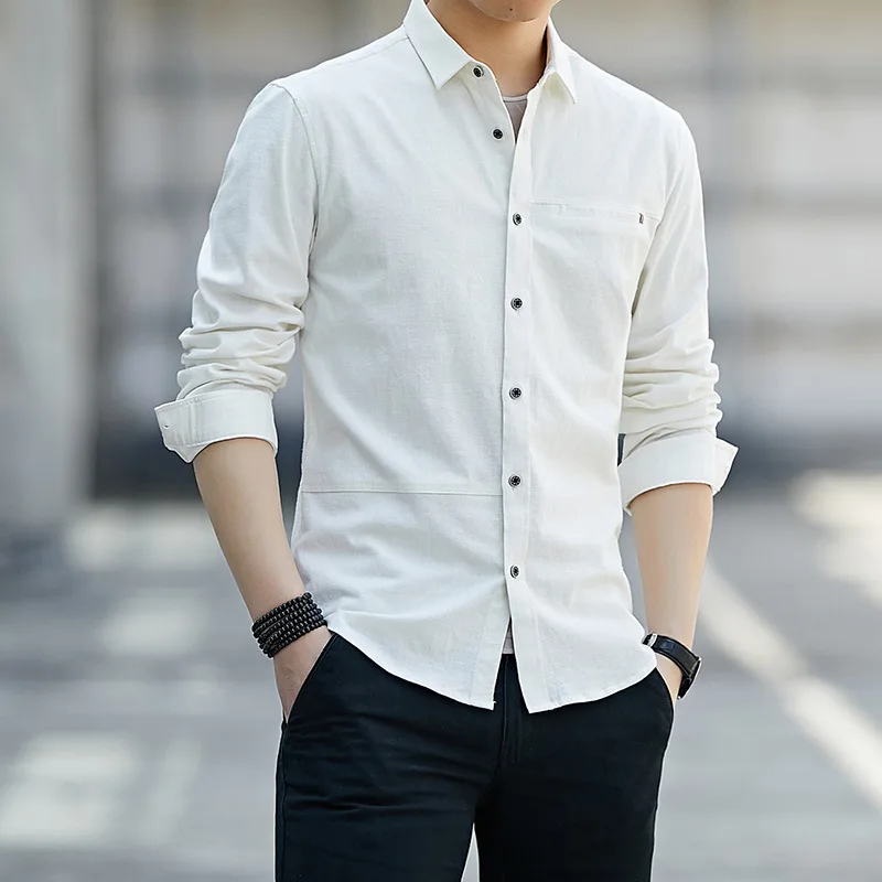 shout Autumn new white shirt men's long sleeved Korean version of the ...