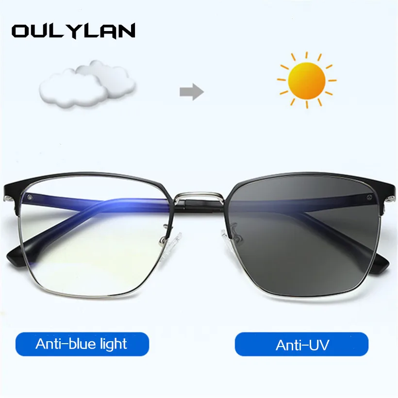 Oulylan анти-синий светильник, блокирующие очки, мужские фотохромные линзы, оправа из сплава, очки, компьютерные игровые очки