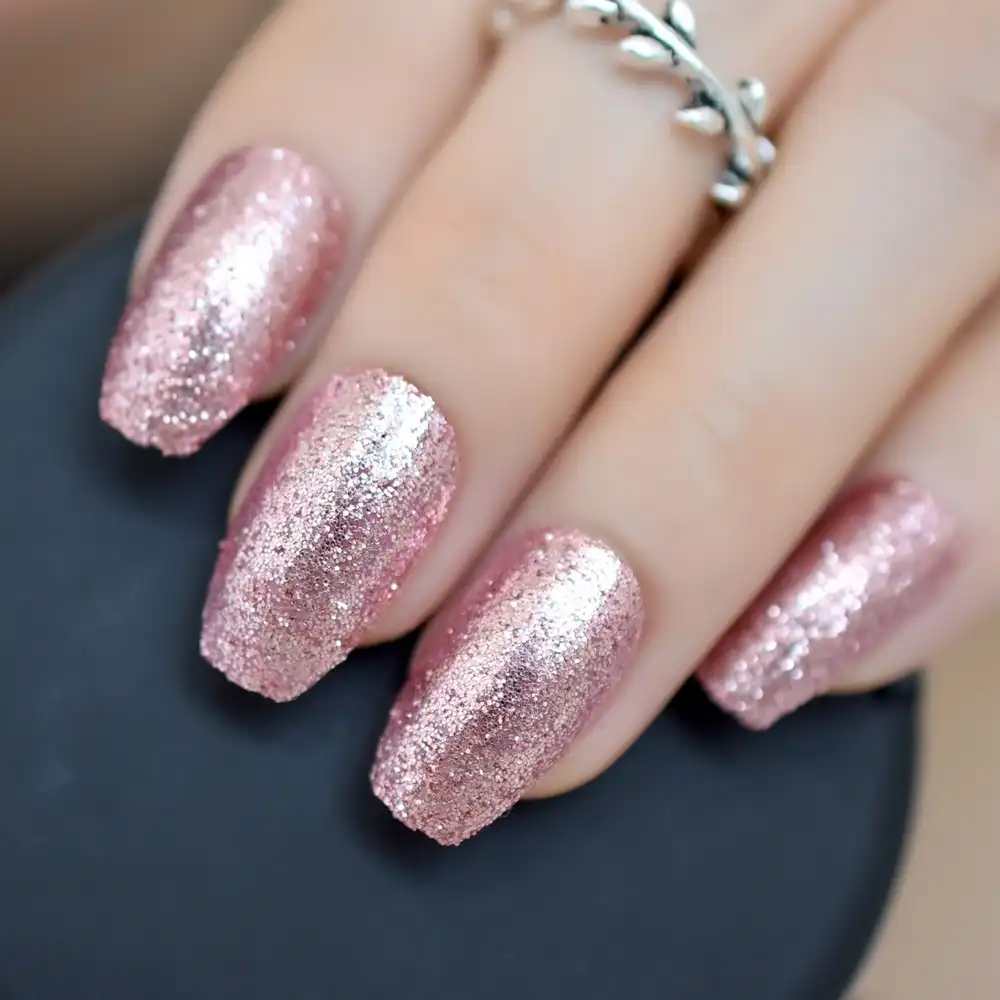 Rose Gold 24 Full Cover False Nails Gorgeous Glitter Ballerina Acrylic Nail Tips 12 Sizes Full Coverage Diy Tips With Adhesive