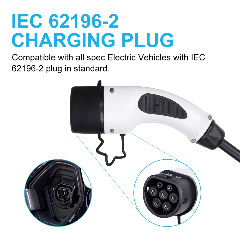  6M Level 2 EV Charger Plug Cable Portable EVSE 16A Schuko Connector Universal IEC 62196-2 Type 2 El