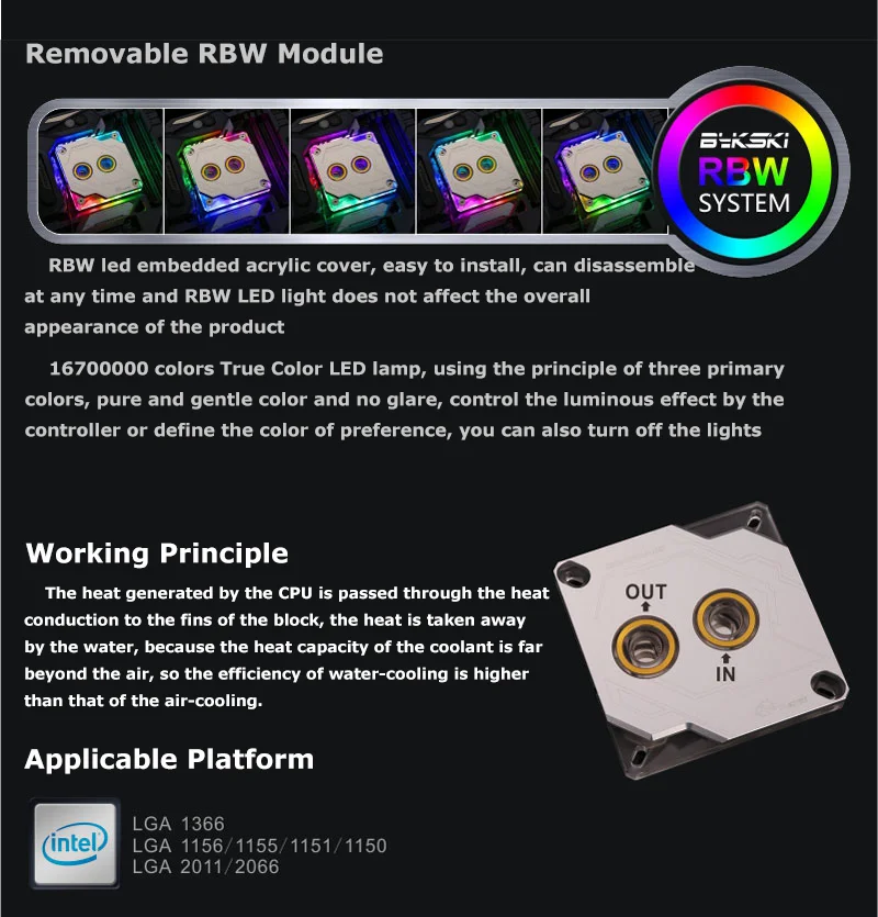 Bykski cpu-XPR-A-MC-V2 RBW RGB Led cpu водяного охлаждения блок для Intel 115x2011 2066 серебристый