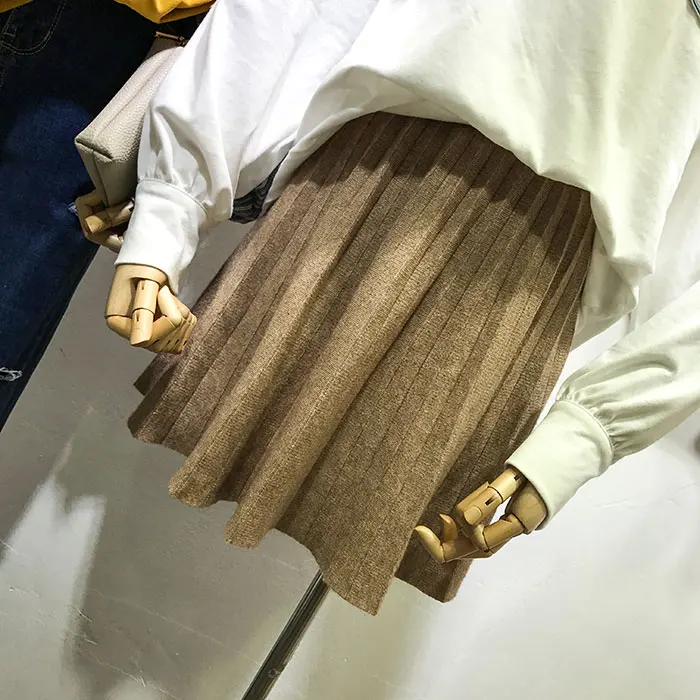 High Waist Knitting Skirt 2017 New Autumn All-match Half Mini Skirt Woman Slim Solid Colour Fashion Cotton Pleated Skirt GL1013 (15)