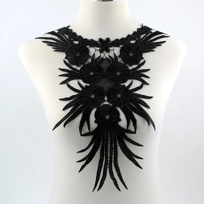 Хорошее качество Черный DIY вышитый цветок декольте Воротник Скрапбукинг патч
