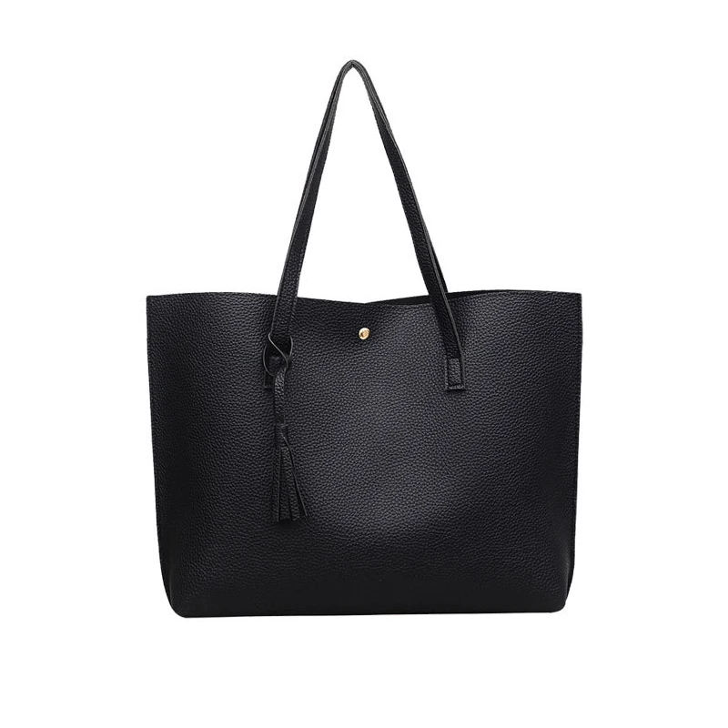

60pcs/lot Simple Fashion Women Handbags Leather Solid Tassel Pendant Large Capacity Korean Ladies Shopping Travel Hand Bag