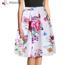 Юбка в западном стиле с цветочным рисунком Женский комплект пуловер+ кожаная юбка длиной до колена фонарь пачка Jupe Boho юбки с цифровым принтом s-xxl