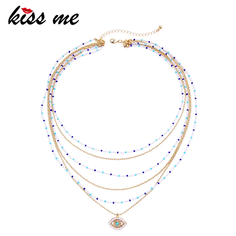 

KISS ME Multi Layers Necklace Bohemian Trendy Acrylic Beads Eye Choker Necklace Ethnic Style Maxi Jewelry Women Accessories