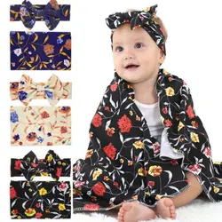 Комплект из 2 предметов для новорожденных Детское одеяло Одеяло + повязка на голову младенческой хлопок получения Одеяло и пеленание