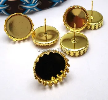 

Blank Stud Earrings Settings with Round Crown Bezel Glass Cameo Cabochons Bases Earrings Post DIY Findings Golden Plated
