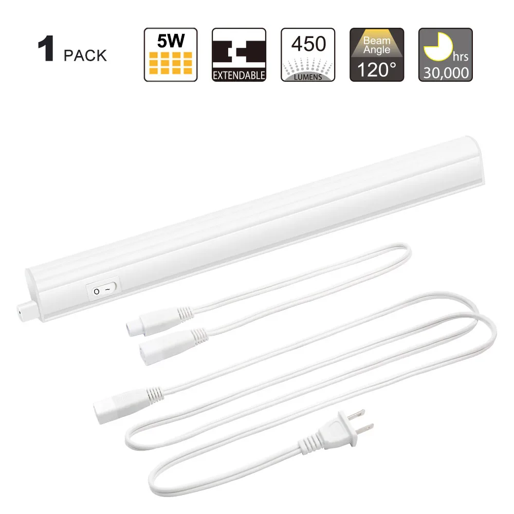 cheap Connectible T5 5W LED Kitchen Under Cabinet Lamp Under Cupboard Light Tube Neutral White 4000K Length 313MM with US Plug