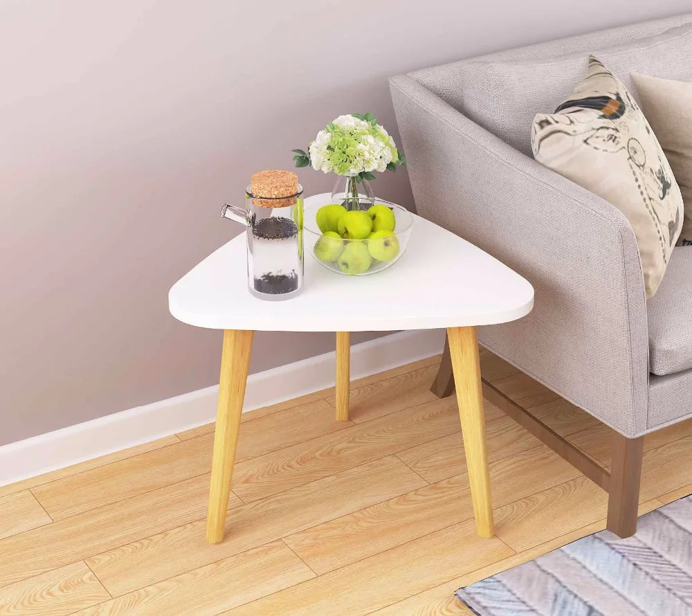 Nordic style Solid wood tea table Simple sofa side table Living room Bedroom Round Triangle small tea table Household Furniture