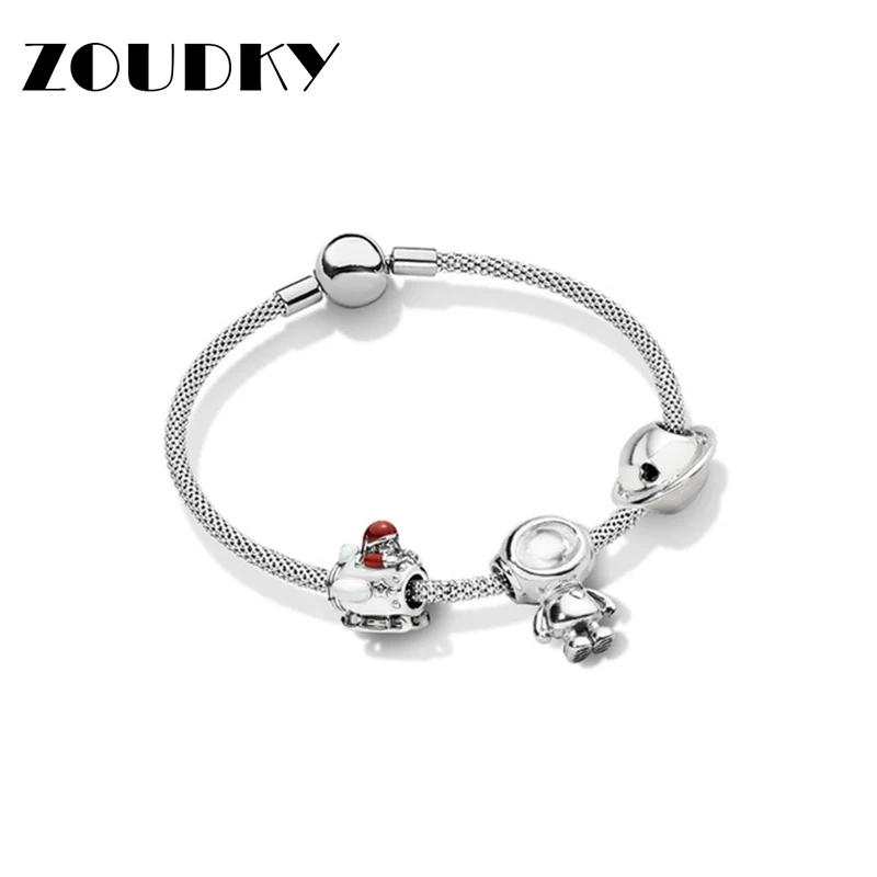

ZOUDKY NEW 100 925 Silver Planet Of Love Charm Enamel Set Fit DIY Bangle Original Bracelet Woman Fashion Jewelry Children's Gift