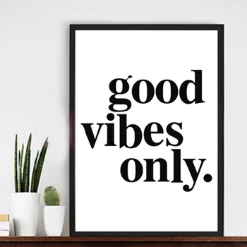 

"good vibes only" Canvas Paintings Black White Quotes Nursery Wall Art Poster Print Pictures for Kids Room Home Decor Frameles