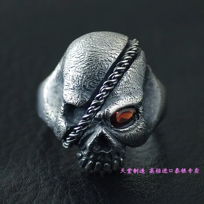 Importations thaïlande 925 sterling argent, One eyed Pirate crâne bague en argent