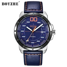BOYZHE Mechanical Watch Men Automatic Watches Men Self Wind Luxury Brand Luminous Leather Watch Mens Fashion Day Date Wristwatch guanqin watch men fashion automatic self wind mechanical watches mens sport stainless steel luxury brand luminous wristwatch