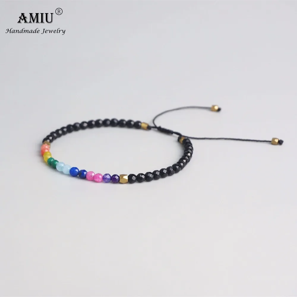 AMIU 7 Colors Lucky Chakra Natural Stone Simple Bracelet Beads Adjustable Bracelet Natural Crystal Bohemia Prayer Bracelets
