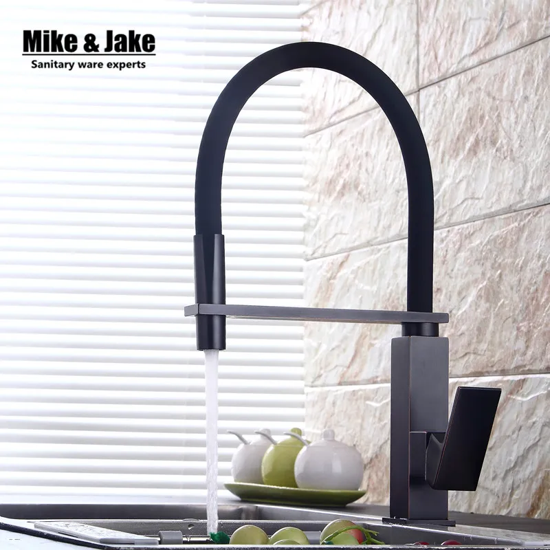 New black pull down kitchen faucet square brass kitchen mixer sink faucet mixer kitchen faucets pull