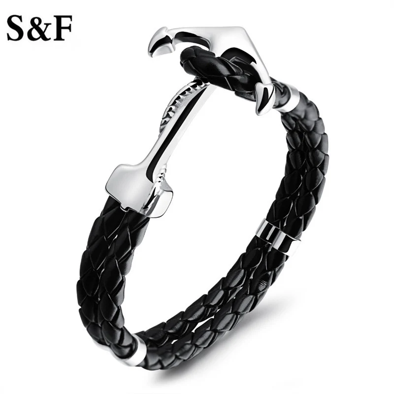 Fashion Braided Anchor Bracelets Genuine Leather Wristband Rope Bracelets Men Jewelry Stainless Steel Polished Vintage Bracelet anchor pu leather braided bracelet