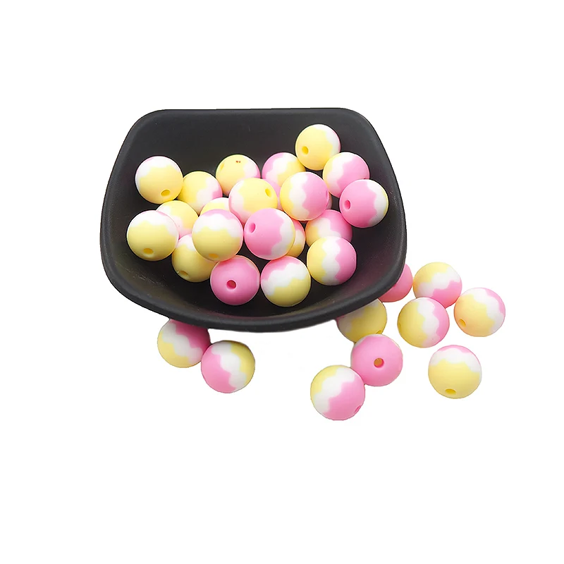 

Chenkai 50PCS Silicone Wavy Stripe Beads Baby Shower Toys Infant Baby Round Beads DIY Infant Pacifier Chain Necklace Making Toy