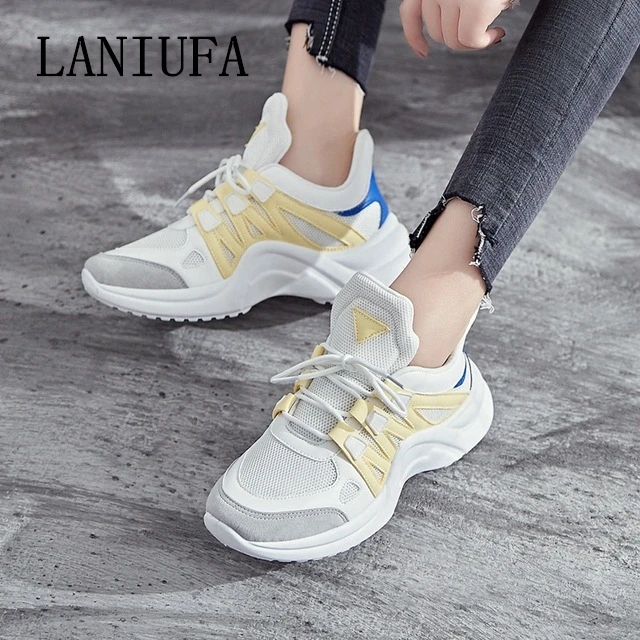 

new women Casual Shoes women Female Comfort Round Toe Breathable Mesh Lace Up flats walking shoes Leisure mujer Footwears #307