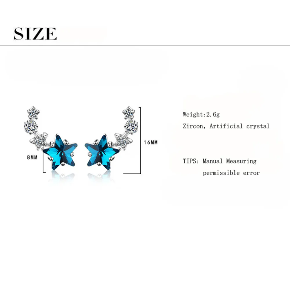Anenjery милое голубое платье с украшением в виде кристаллов серьги звездочки для Для женщин 925 пробы серебро Циркон сережки oorbellen pendientes S-E767