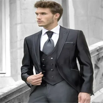 

Latest Coat Pant Designs Black Satin Formal Men Suit Lighting Skinny Prom Custom Men Tuxedo 3 Piece Terno Masculino (jacket+pant