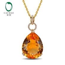 12.87ct натуральный цитрин& 0.13ct H SI1 бриллианты 18 K желтое золото нити кулон