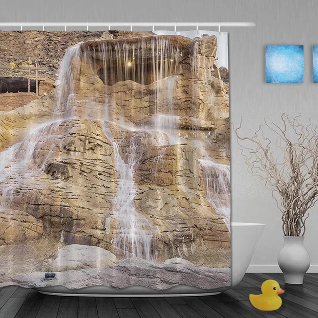 Wasserfall Stein Bad Dusche Vorhänge Natürlichen Szene Duschvorhang