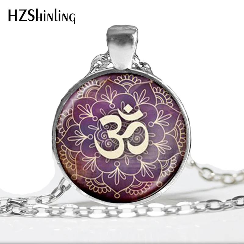 

2017 Selling Om Necklace Yoga Jewelry Flower Om Symbol jewelry Buddhism Zen Art Pendant glass dome pendant free HZ1