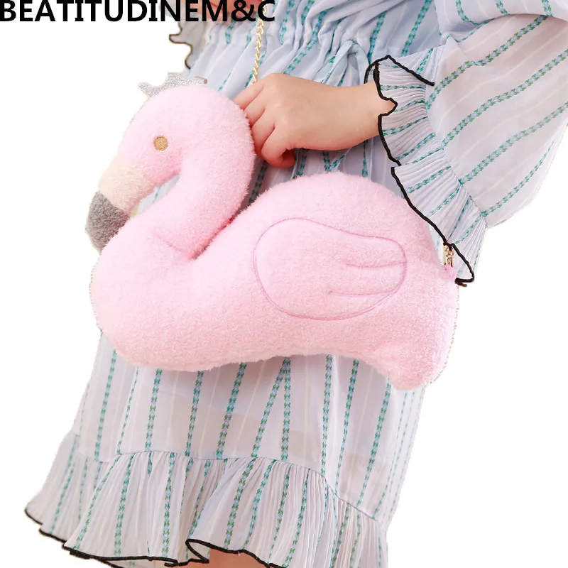 

Ins Style Sweet Girl Flamingo Bag Cute Plush Toy Children's Toy Bag Chain Messenger Bag Female Bag Gift