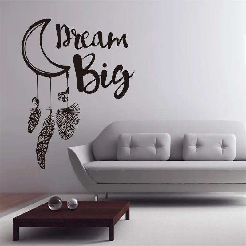 

Dream Big Quote Feather Wall Decal Dream Catcher Vinyl Feathers Night Symbol Wall Sticker Bedroom Living Room Mural Wall Decals