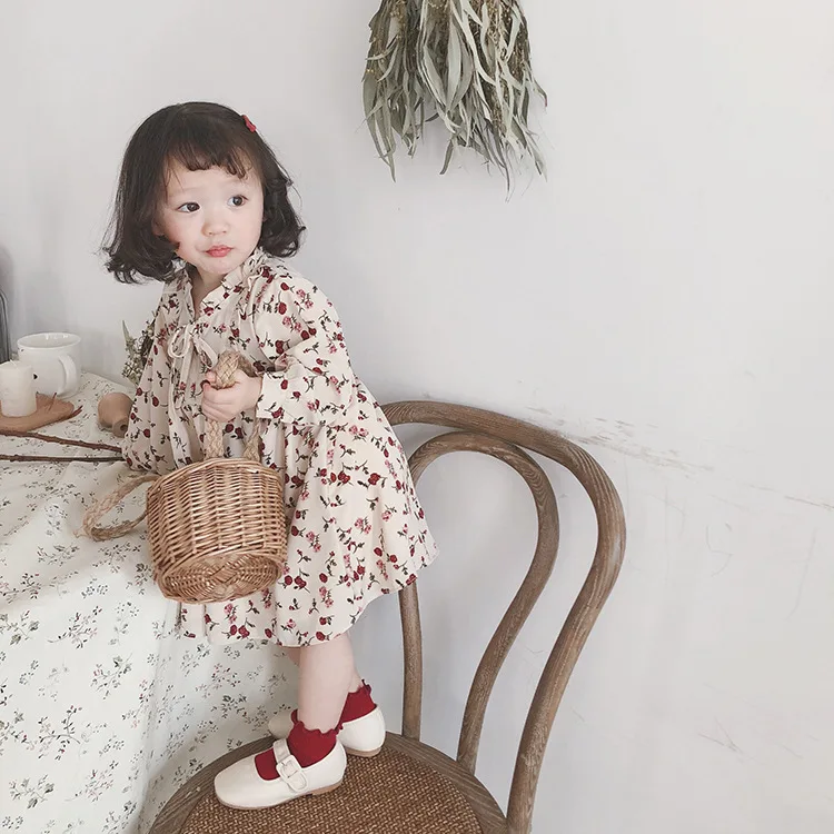 

Girl Chiffon Flower Long Sleeve Princess Dresses 2019 Spring and Summer Children with Bowtie Floral Casual Dress Baby Clothing