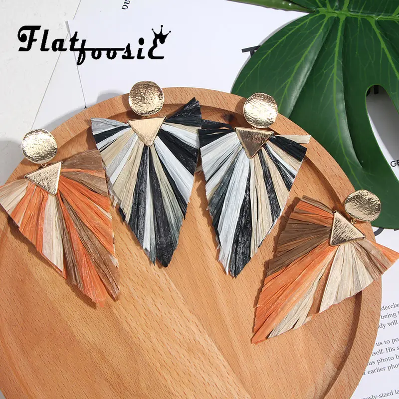 

Flatfoosie Vintage Boho Handmade Straw Rattan Weave Drop Earrings For Women Girls Indian Bride Wedding Gifts Colorful Earrings