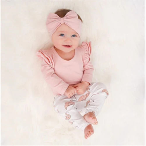 

Fashion Baby Girl Clothes Newborn Baby Girls Clothing Set Pink Ruffle Bodysuits+Pants+Headband Cotton Infant Toddler 3Pcs Outfit