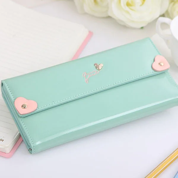

Candy Color Cute Heart Patent Leather Long /Short Style Women Wallet Bag Clutch Money Purse Carteira Feminina