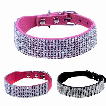 

Adjustable Bling Rhinestone Crystal Decoration Collars for Pet Cat Puppy Dog PU Leather Pet Animals Collars