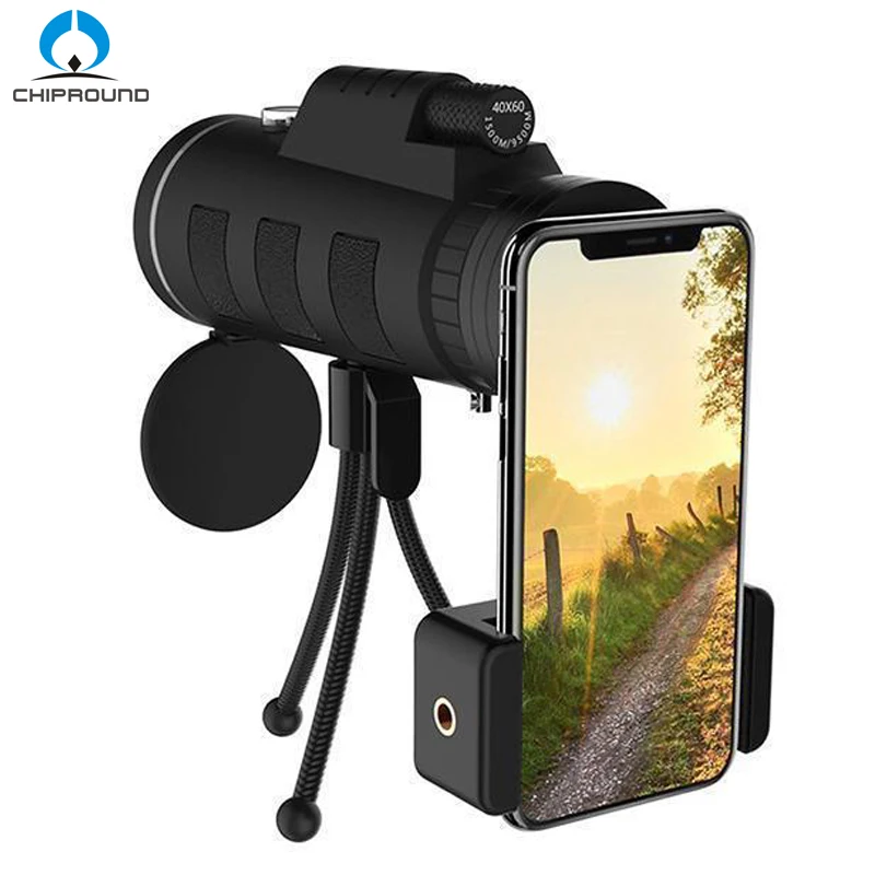 

40X60 Zoom Monocular Telescope Scope for Smartphone Camera Camping Hiking Fishing with Compass Phone Clip Tripod