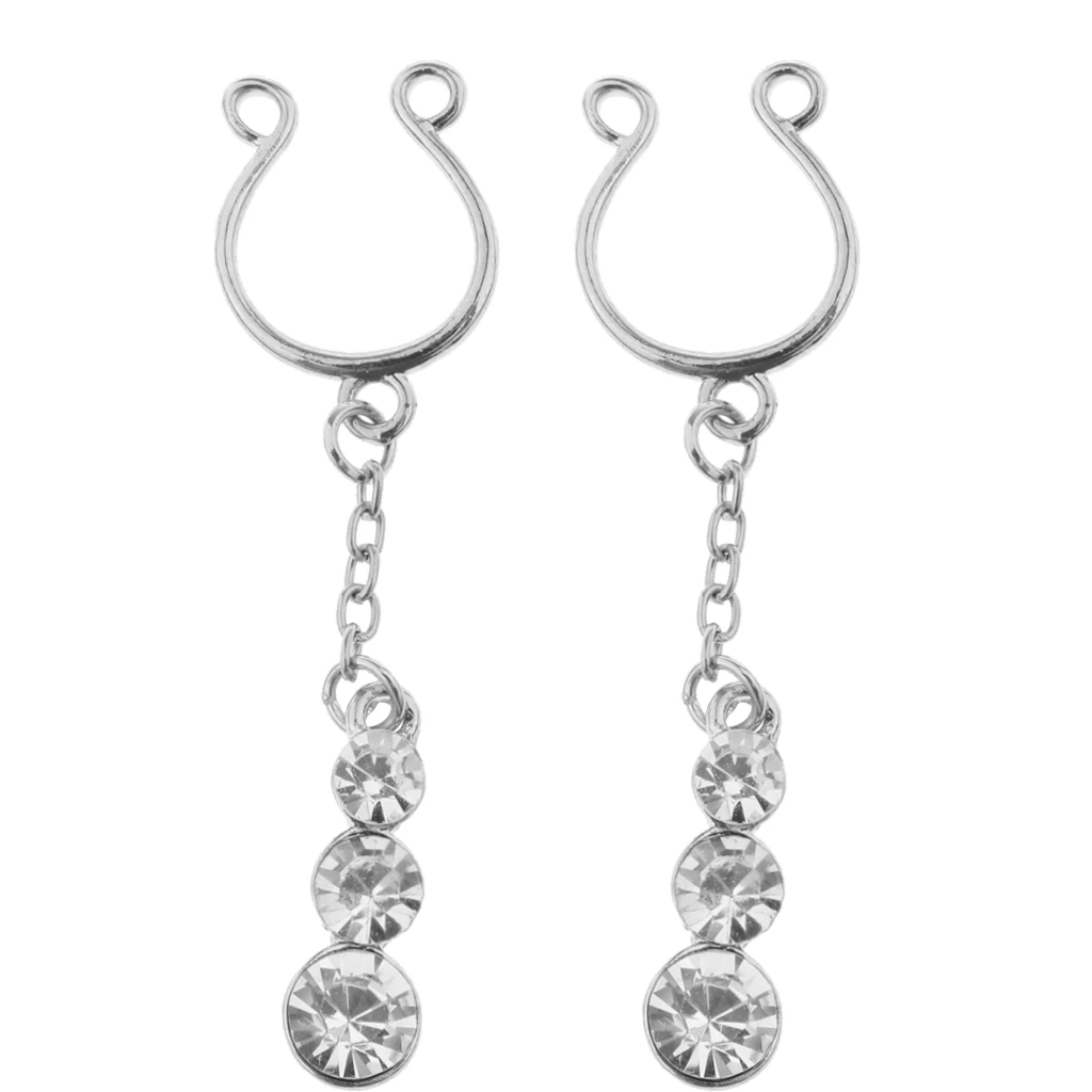 MagiDeal 4Pcs Crystal Stainless Ring Non-piercing Fake Nipple Ring Clip On Adjustable Body Jewelry