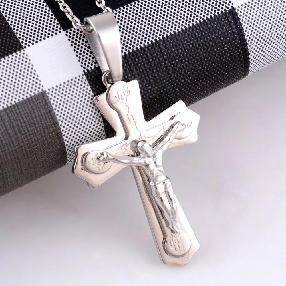 

Silver Tone Mens Jesus Stainless Steel Cross Pendant Necklace Chain Jewellery 100